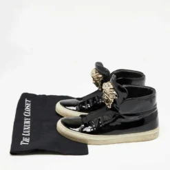 Versace Black Patent Leather Palazzo Medusa High Top Sneakers Size 38 For Women -Versace Official Website luxury women versace used shoes p659397 001