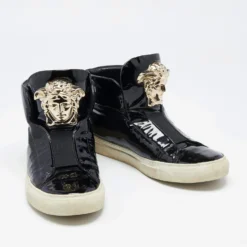 Versace Black Patent Leather Palazzo Medusa High Top Sneakers Size 38 For Women -Versace Official Website luxury women versace used shoes p659397 003