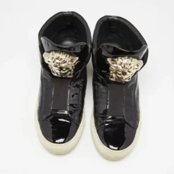 Versace Black Patent Leather Palazzo Medusa High Top Sneakers Size 38 For Women -Versace Official Website luxury women versace used shoes p659397 009