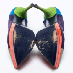 Versace Multicolor Suede And Leather Pointed Toe Platform Pumps Size 36 For Women -Versace Official Website luxury women versace used shoes p661679 002