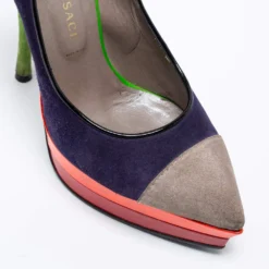 Versace Multicolor Suede And Leather Pointed Toe Platform Pumps Size 36 For Women -Versace Official Website luxury women versace used shoes p661679 005