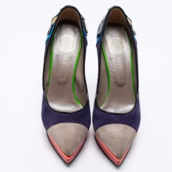 Versace Multicolor Suede And Leather Pointed Toe Platform Pumps Size 36 For Women -Versace Official Website luxury women versace used shoes p661679 007