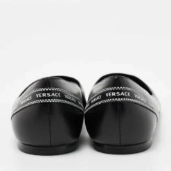 Versace Black Leather Logo Tape Detail Pointed Toe Ballet Flats Size 38.5 For Women -Versace Official Website luxury women versace used shoes p663898 006