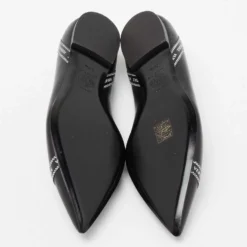 Versace Black Leather Logo Tape Detail Pointed Toe Ballet Flats Size 38.5 For Women -Versace Official Website luxury women versace used shoes p663898 007