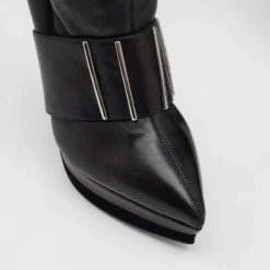 Versace Black Leather Platform Thigh High Boots Size 41 For Women -Versace Official Website luxury women versace used shoes p672423 1657620186 005