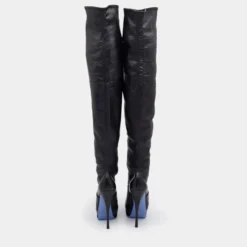 Versace Black Leather Platform Thigh High Boots Size 41 For Women -Versace Official Website luxury women versace used shoes p672423 1657620190 006