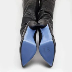 Versace Black Leather Platform Thigh High Boots Size 41 For Women -Versace Official Website luxury women versace used shoes p672423 1657620193 007