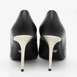 Versace Black Leather Palazzo Pointed Toe Pumps Size 38 For Women -Versace Official Website luxury women versace used shoes p673290 006