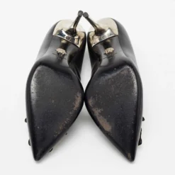 Versace Black Leather Palazzo Pointed Toe Pumps Size 38 For Women -Versace Official Website luxury women versace used shoes p673290 007