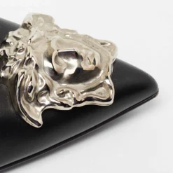 Versace Black Leather Palazzo Pointed Toe Pumps Size 38 For Women -Versace Official Website luxury women versace used shoes p673290 008