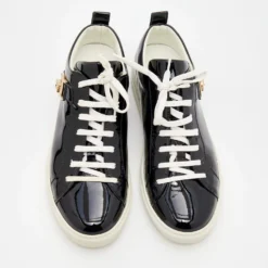 Versace Black Patent Leather Medusa Head Embellished Low Top Sneakers Size 38 For Women -Versace Official Website luxury women versace used shoes p674813 004