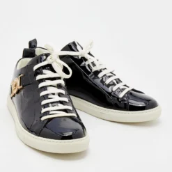 Versace Black Patent Leather Medusa Head Embellished Low Top Sneakers Size 38 For Women -Versace Official Website luxury women versace used shoes p674813 005