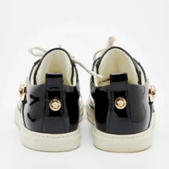 Versace Black Patent Leather Medusa Head Embellished Low Top Sneakers Size 38 For Women -Versace Official Website luxury women versace used shoes p674813 007