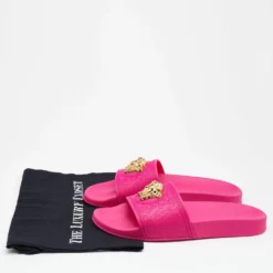 Versace Fuchsia Rubber Palazzo Pool Slides Size 41 For Women -Versace Official Website luxury women versace used shoes p675457 003