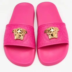 Versace Fuchsia Rubber Palazzo Pool Slides Size 41 For Women -Versace Official Website luxury women versace used shoes p675457 006