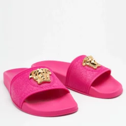 Versace Fuchsia Rubber Palazzo Pool Slides Size 41 For Women -Versace Official Website luxury women versace used shoes p675457 007