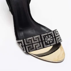 Versace Black Suede Crystal Embellished Ankle Cuff Sandals Size 39 For Women -Versace Official Website luxury women versace used shoes p675470 005