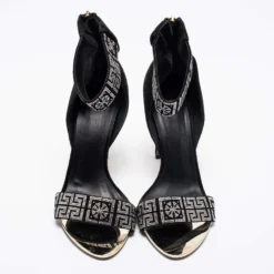 Versace Black Suede Crystal Embellished Ankle Cuff Sandals Size 39 For Women -Versace Official Website luxury women versace used shoes p675470 009
