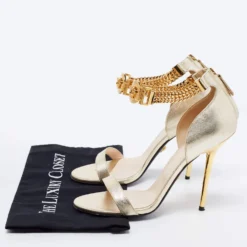 Versace Metallic Gold Leather Medusa Chain Ankle Strap Sandals Size 40 For Women -Versace Official Website luxury women versace used shoes p677827 003