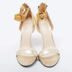 Versace Metallic Gold Leather Medusa Chain Ankle Strap Sandals Size 40 For Women -Versace Official Website luxury women versace used shoes p677827 006