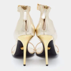 Versace Metallic Gold Leather Medusa Chain Ankle Strap Sandals Size 40 For Women -Versace Official Website luxury women versace used shoes p677827 009