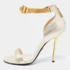 Versace Metallic Gold Leather Medusa Chain Ankle Strap Sandals Size 40 For Women