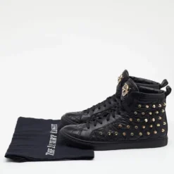 Versace Black Quilted Leather Medusa Studded High Top Sneakers Size 37.5 For Women -Versace Official Website luxury women versace used shoes p679101 001