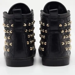 Versace Black Quilted Leather Medusa Studded High Top Sneakers Size 37.5 For Women -Versace Official Website luxury women versace used shoes p679101 007