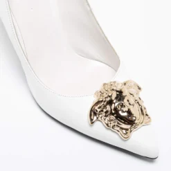 Versace White Leather Medusa Pointed Toe Pumps Size 39.5 For Women -Versace Official Website luxury women versace used shoes p680181 007
