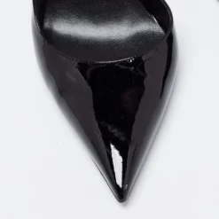 Versace Black Patent Leather Safety-Pin Ankle Strap Pumps Size 40 For Women -Versace Official Website luxury women versace used shoes p681356 005