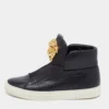 Versace Black Leather Medusa Palazzo Slip On High Top Sneakers Size 40 For Women