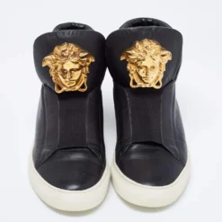 Versace Black Leather Medusa Palazzo Slip On High Top Sneakers Size 40 For Women -Versace Official Website luxury women versace used shoes p683251 006