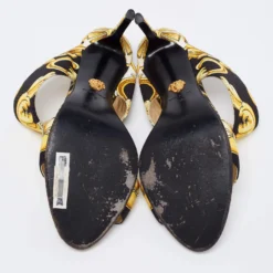 Versace Black Baroque Print Canvas Tribute Sandals Size 38 For Women -Versace Official Website luxury women versace used shoes p685569 001