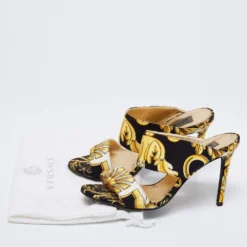 Versace Black Baroque Print Canvas Tribute Sandals Size 38 For Women -Versace Official Website luxury women versace used shoes p685569 003