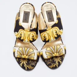 Versace Black Baroque Print Canvas Tribute Sandals Size 38 For Women -Versace Official Website luxury women versace used shoes p685569 006