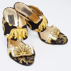 Versace Black Baroque Print Canvas Tribute Sandals Size 38 For Women -Versace Official Website luxury women versace used shoes p685569 007