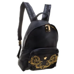 Versace Black Leather Studded Medusa Backpack For Women -Versace Official Website luxury women versace used travel p111947 003