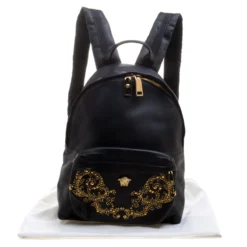 Versace Black Leather Studded Medusa Backpack For Women -Versace Official Website luxury women versace used travel p111947 009