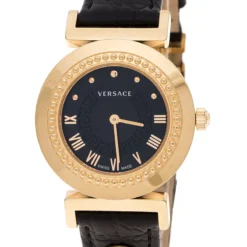 Versace Black Gold Tone Stainless Steel Vanity P5Q Women's Wristwatch 35 Mm For Women -Versace Official Website luxury women versace used watches p133069 003