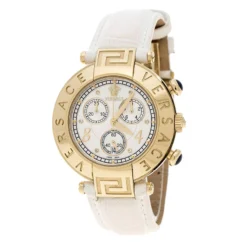 Versace White Mother Of Pearl Gold Plated Steel Aion 68C Women's Wristwatch 40 Mm For Women