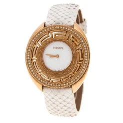Versace White Mother Of Pearl Gold Tone Diamond 67Q Women's Wristwatch 39 Mm For Women