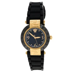 Versace Black Gold Plated Steel Ceramic Reve 92Q Women's Wristwatch 35 Mm For Women
