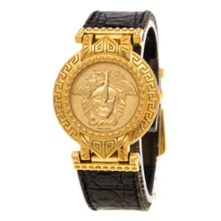 Gianni Versace Signature Medusa Gold Plated Leather Women's Wristwatch 30MM For Women