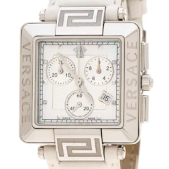 Versace White Stainless Steel Reve Carre 88Q Chronograph Women's Wristwatch 36 Mm For Women -Versace Official Website luxury women versace used watches p168691 002