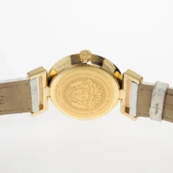 Versace White Gold-Plated Steel Leather Vanity Womens Wristwatch 34MM For Women -Versace Official Website luxury women versace used watches p18339 003