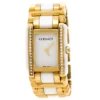 Versace White Ceramic Gold Stainless Steel Diamonds Era 70Q Women's Wristwatch 24 Mm For Women