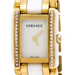 Versace White Ceramic Gold Stainless Steel Diamonds Era 70Q Women's Wristwatch 24 Mm For Women -Versace Official Website luxury women versace used watches p230816 006