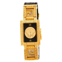 Gianni Versace Black Gold Plated Signature Medusa 7009017 Women's Wristwatch 20 Mm For Women