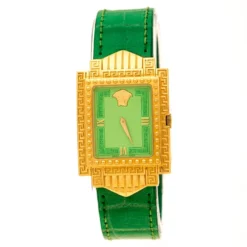 Gianni Versace Green Gold Plated Signature Medusa 7066927 Women's Wristwatch 28 Mm For Women