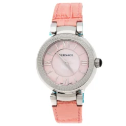 Versace Pink Mother Of Pearl Stainless Steel Leda VNC Women's Wristwatch 38 Mm For Women